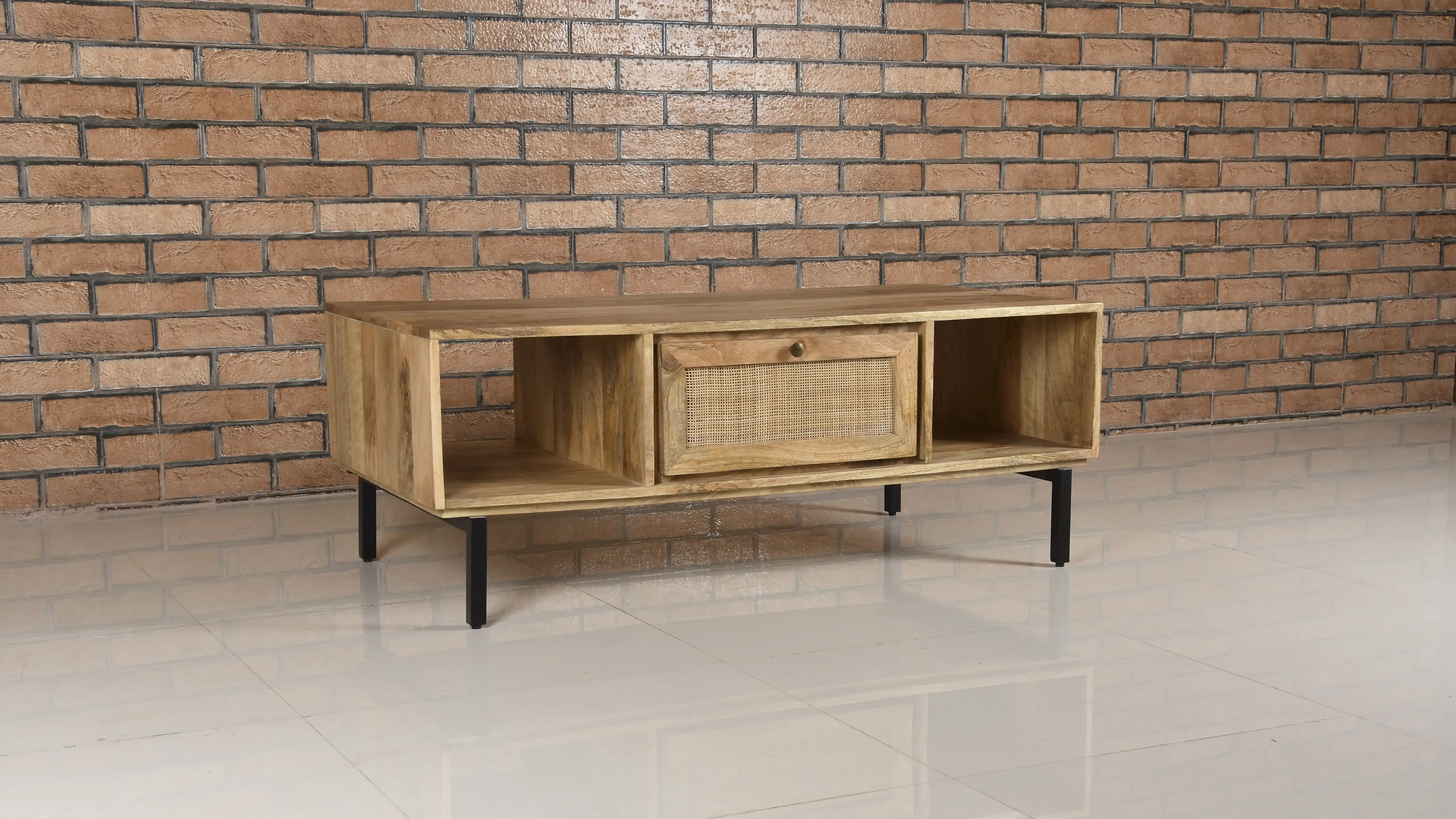 Wooden & Rattan Coffee Table with 2 Drawer & 2 Open Compartments  KD - popular handicrafts